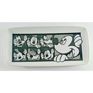 Disney Mickey Mouse Serving Tray Goofy Ceramic Black White Rectangular Film Reel